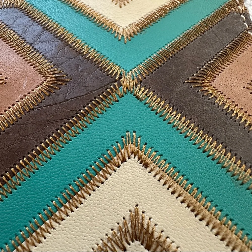 Hooey Montezuma Leather Patchwork Bifold Rodeo Wallet Western-Turquoise/Brown